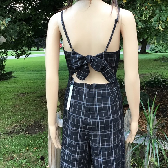 TARTAN LINED JUMPSUIT WIDE LEG ADJUSTABLE  BOW IN BACK - Picture 5 of 10